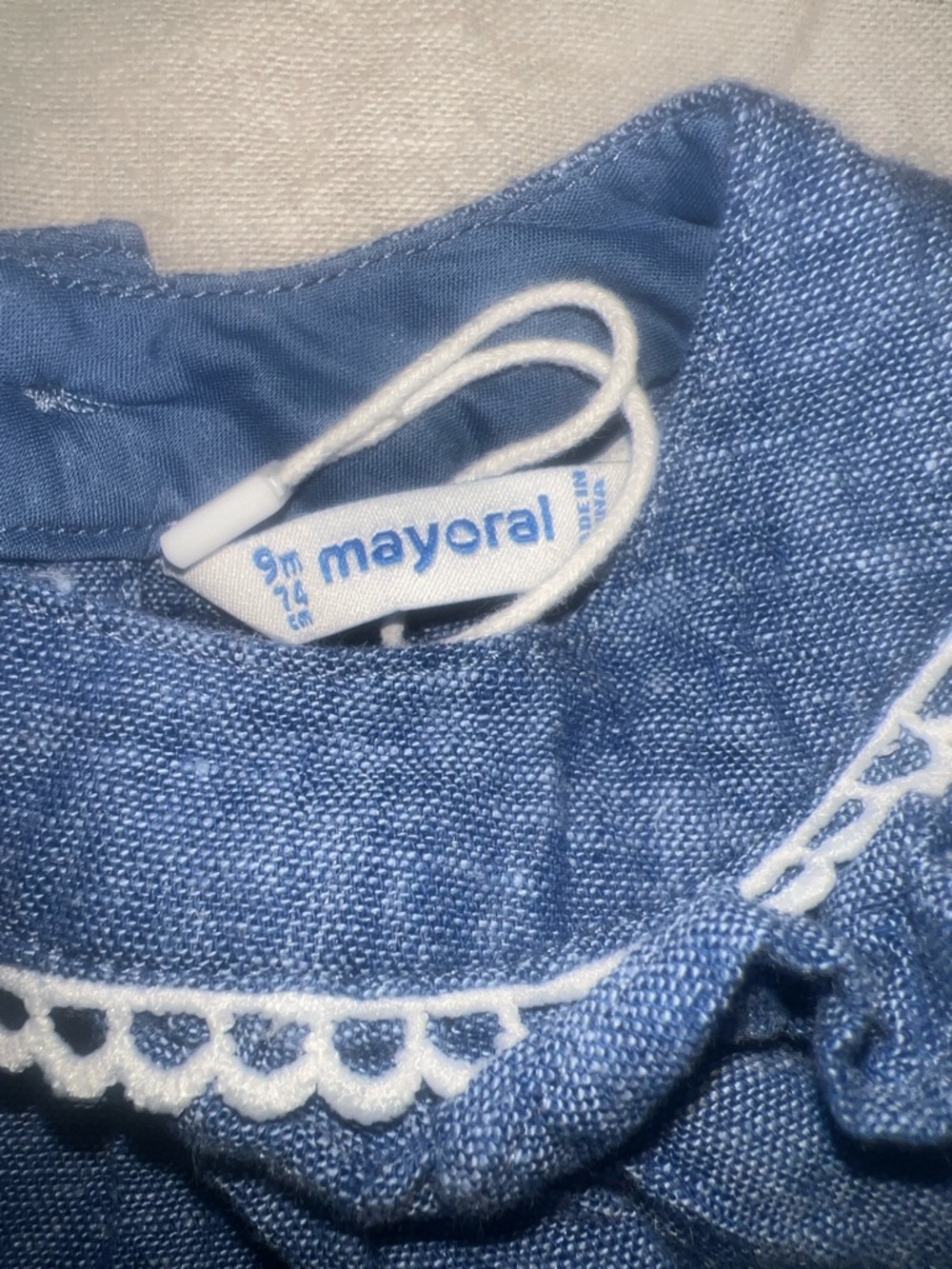 Mayoral Baby Girl Linen Denim Embroidered Top 9M | NWOT - Picture 2 of 2